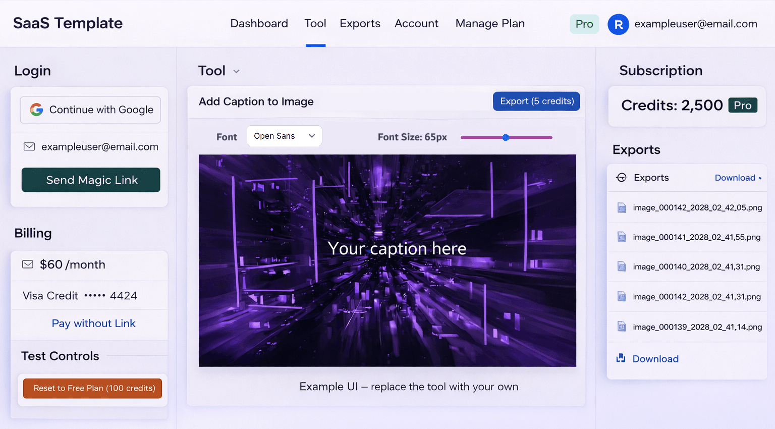 SaaS template sample layout